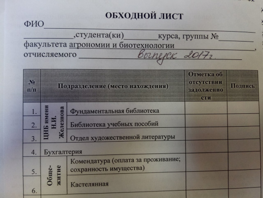Обходной лист